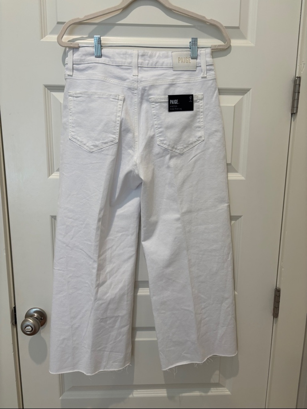 PAIGE White High-Rise Wide-Leg Jeans with Tag Detail 30P - Picture 6 of 10